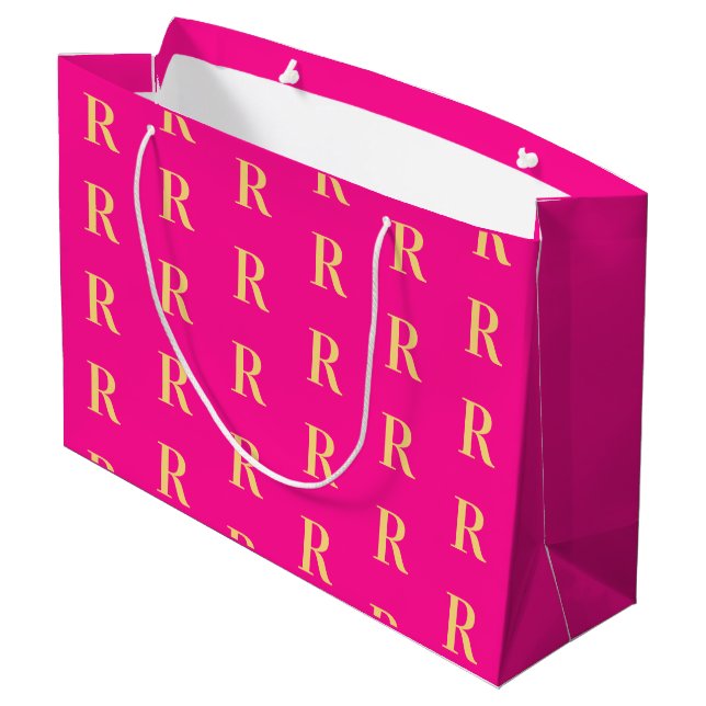 Modern Monogram Pattern Hot Pink Large Gift Bag (Back Angled)