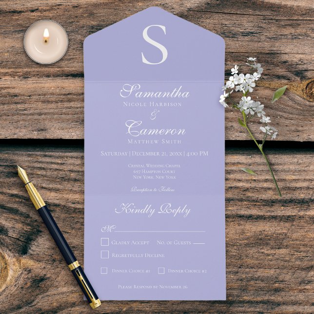 Modern Monogram Periwinkle Dinner All In One Invitation (Creator Uploaded)