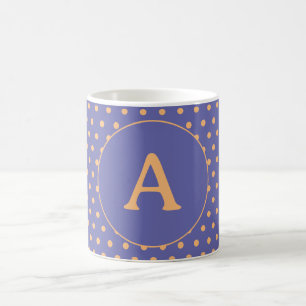 Modern Monogram Periwinkle Peach Polka Dot Coffee Mug