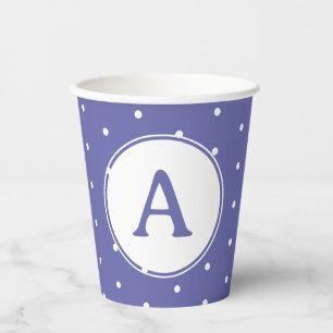 Modern Monogram Periwinkle Polka Dots Birthday Paper Cups