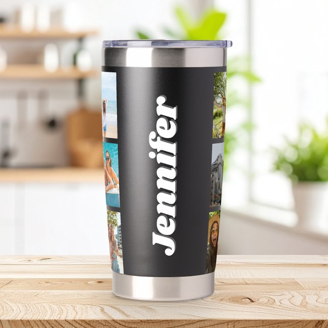 Modern Monogram Personalised 12 Photo Collage Insulated Tumbler (Creator Uploaded)