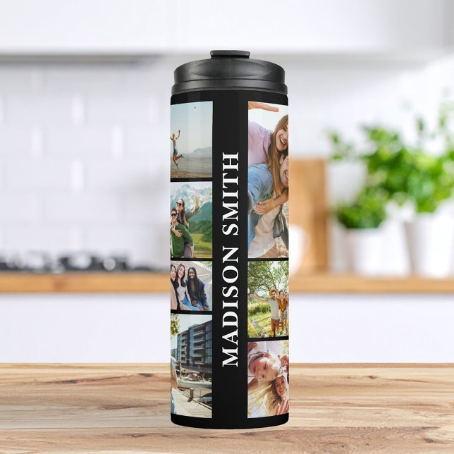 Modern Monogram Personalised 12 Photo Collage Thermal Tumbler (Creator Uploaded)