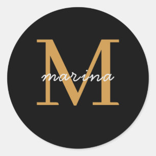 Modern monogram personalised classic round sticker