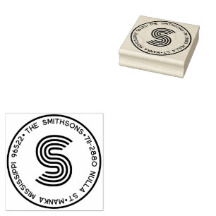 Modern Monogram Personalised Family Name & Address Rubber Stamp