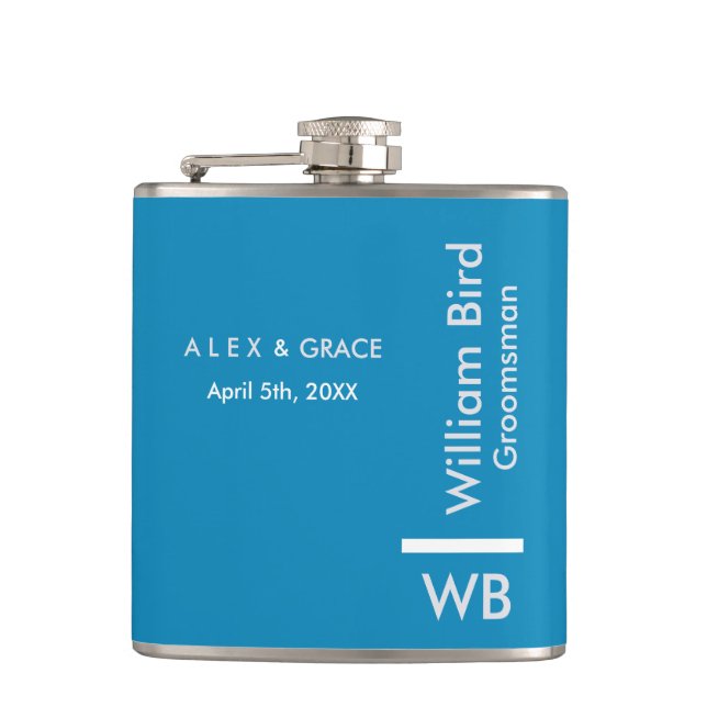 Modern Monogram Personalised Groomsman Hip Flask (Front)