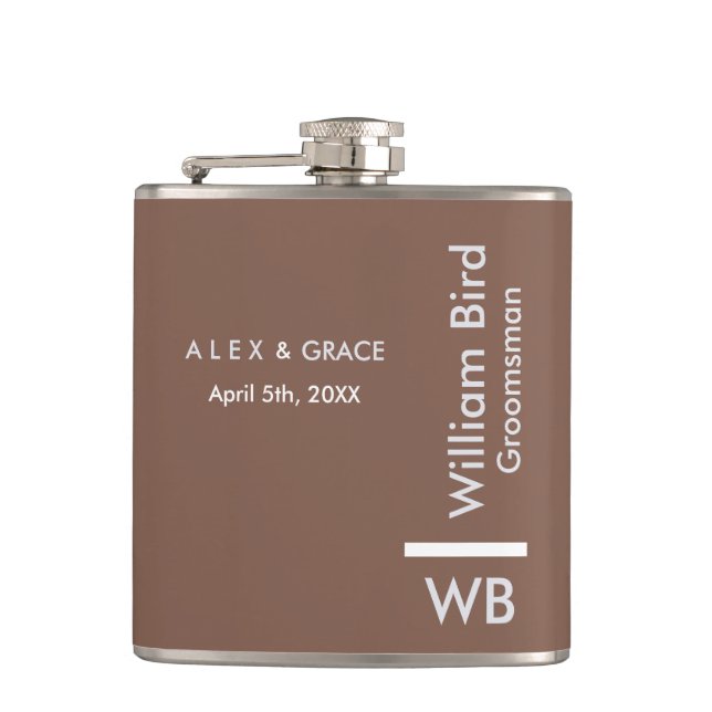 Modern Monogram Personalised Groomsman Hip Flask (Front)