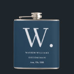 Modern Monogram Personalised Groomsman Hip Flask<br><div class="desc">This Groomsman custom design features a handwritten minimalistic confident grey background. You can personalise the name,  title,  and groom or add your custom message! Show your Groomsman how much you love and appreciate their participation.</div>