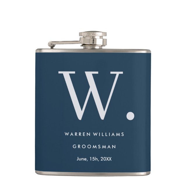 Modern Monogram Personalised Groomsman Hip Flask (Front)