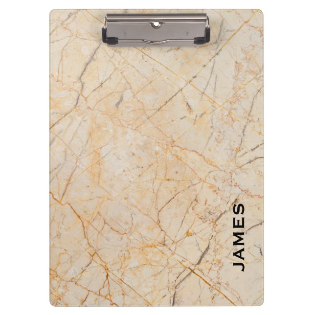 Modern Monogram Personalised Marble and Gold Clipboard (Front)