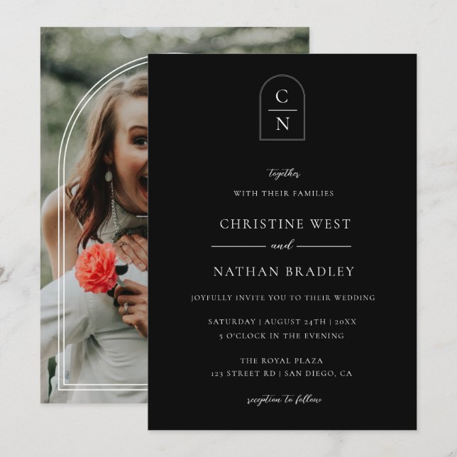 Modern Monogram Photo Arch Wedding Invitation (Front/Back)