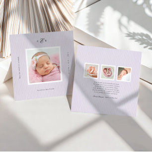 Modern Monogram Photo Birth Announcement