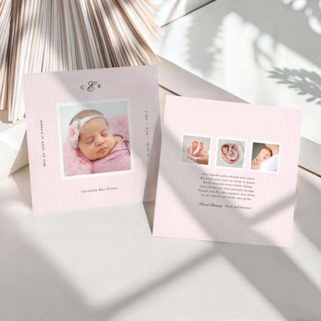 Modern Monogram Photo Birth Announcement (Creator Uploaded)