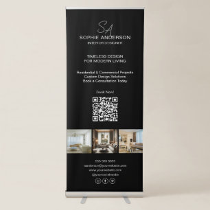 Modern Monogram Photo Black Professional Business Retractable Banner