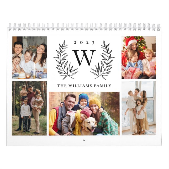 Modern Monogram Photo Collage Family  Calendar (Cover)