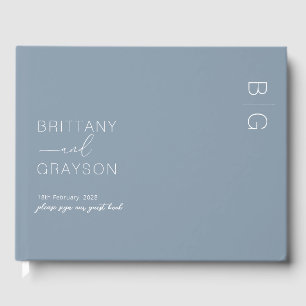 Modern Monogram Photo Dusty Blue Wedding Guest Book