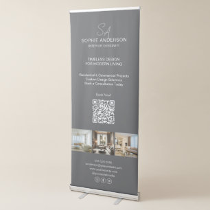 Modern Monogram Photo Grey Professional Business Retractable Banner