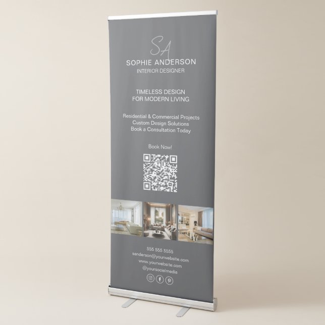 Modern Monogram Photo Grey Professional Business Retractable Banner (3/4)