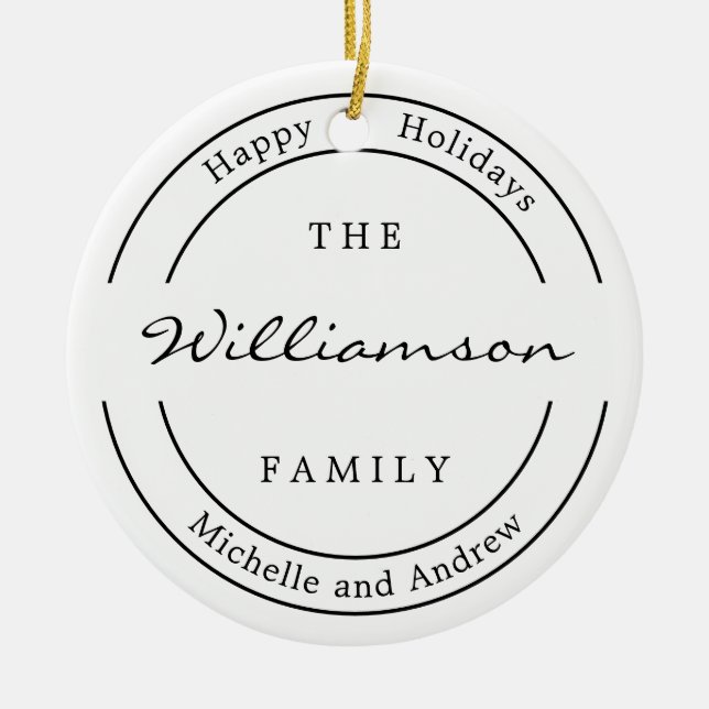 Modern Monogram Photo Happy Holiday Ceramic Tree Decoration (Front)