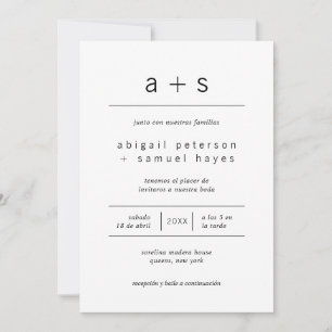 Modern Monogram Photo Minimalist Spanish Wedding Invitation
