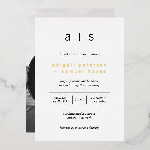 Modern Monogram Photo Minimalist Wedding Gold