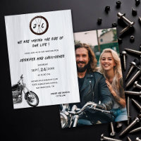 Modern Monogram Photo Motorcycle Adventure Wedding