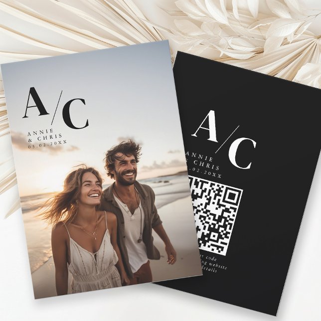 Modern, Monogram, Photo, QR-Code Invitation (Creator Uploaded)