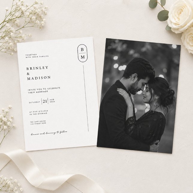 Modern Monogram Photo Wedding Invitation (Creator Uploaded)