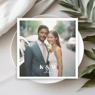 Modern monogram photo wedding  napkin