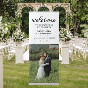 Modern Monogram Photo Welcome Wedding Vertical  Retractable Banner