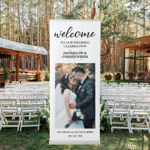 Modern Monogram Photo Welcome Wedding Vertical Retractable Banner