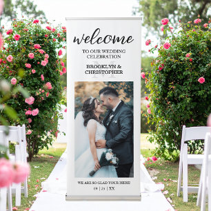 Modern Monogram Photo Welcome Wedding Vertical Retractable Banner
