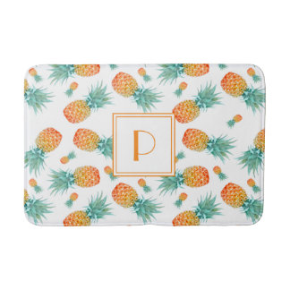 Modern Monogram Pineapple Fruit Pattern  Bath Mat