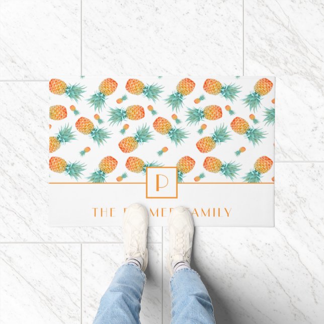 Modern Monogram Pineapple Fruit Pattern Doormat (Indoor)