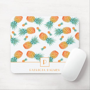 Modern Monogram Pineapple Fruit Pattern  Mouse Mat