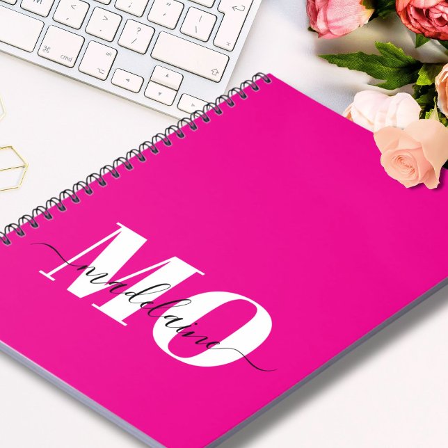 Modern Monogram Pink and White Notebook (Creator Uploaded)