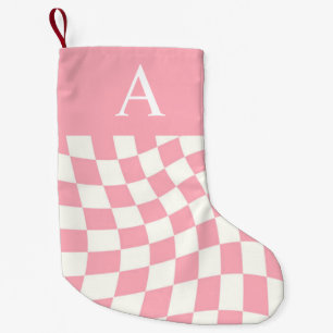 Modern Monogram Pink Chequered Double Side Small Christmas Stocking