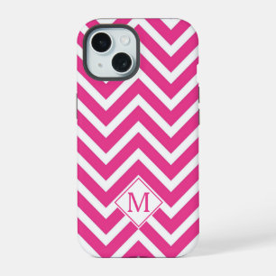 Modern Monogram Pink Chevron Stripes iPhone 15 Case