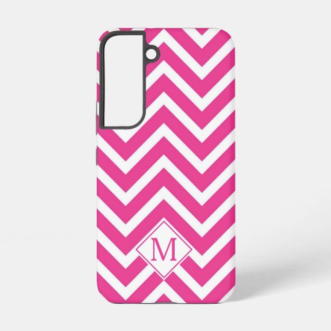 Modern Monogram Pink Chevron Stripes Samsung Galaxy S22 Case (Back)