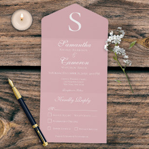 Modern Monogram Pink Dinner All In One Invitation