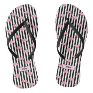 Modern Monogram Pink Elephants Pattern Strips Flip Flops