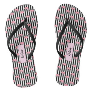 Modern Monogram Pink Elephants Pattern Strips Flip Flops