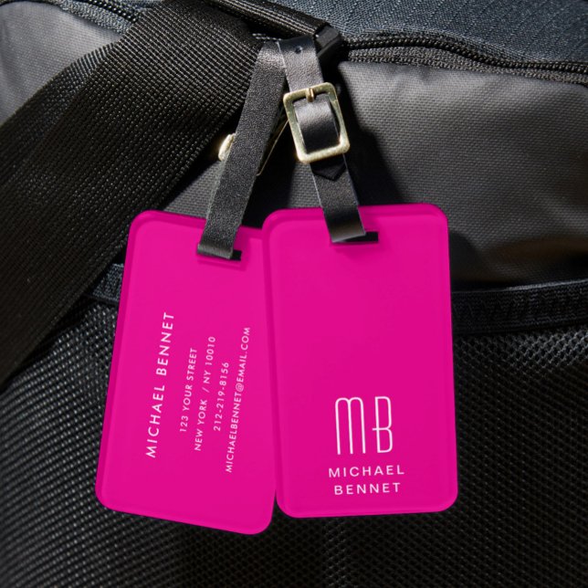 Modern Monogram Pink Luggage Tag (Modern Monogram Pink Luggage Tag)