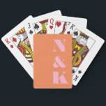 Modern Monogram Pink Orange Custom Wedding Favour Playing Cards<br><div class="desc">Add a stylish and personal touch to your game nights with these modern custom playing cards. Featuring bold serif initials in soft pink against a soft orange background, this chic design is perfect for couples, families, or anyone who loves a sophisticated aesthetic. Whether for poker nights, a fun party gift,...</div>