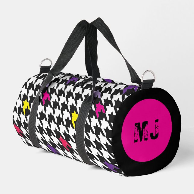 Modern Monogram Pink Purple Houndstooth  Duffle Bag (Left Corner)