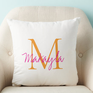 Modern Monogram Pink Script Name Cushion