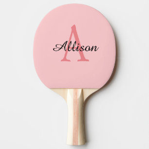 Modern Monogram Pink Script Name Personalised Ping Pong Paddle