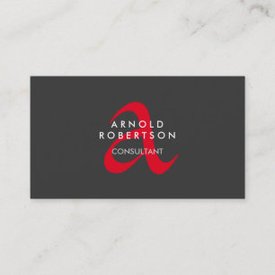 Modern Monogram Plain Grey Red Trend Business Card