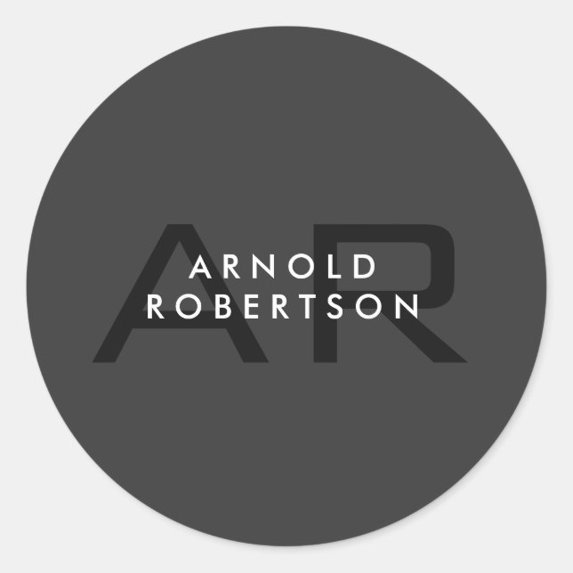 Modern Monogram Plain Grey Trendy Add Name Classic Round Sticker (Front)