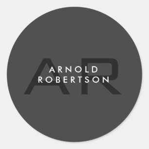 Modern Monogram Plain Grey Trendy Add Name Classic Round Sticker