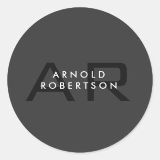Modern Monogram Plain Grey Trendy Add Name Classic Round Sticker